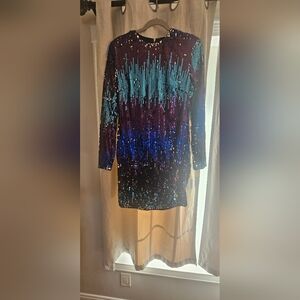 Sequin Long Sleeve Dress in Blue and Purple